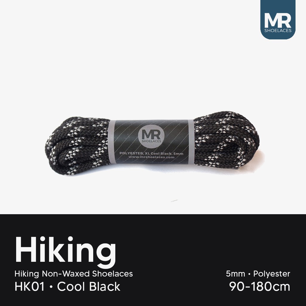 MR Shoelaces HK01 Cool Black (Hitam) Tali Sepatu Hiking Motif 4-5mm 90cm 100cm 120cm 130cm 150cm 180cm 200cm