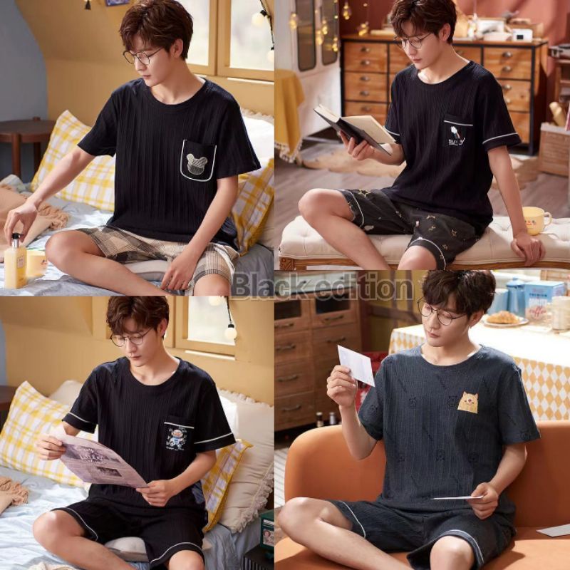 SETELAN 3/4 PIYAMA IMPORT COWOK/KOREAN/BAHANKATUN/bajutidur/setelan pendek