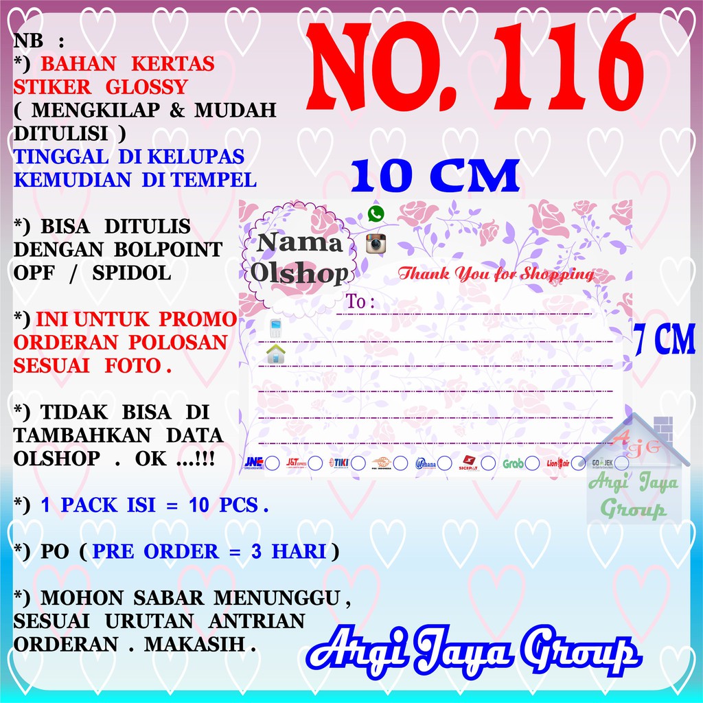 

Promo!Stiker Label Pengiriman Polosan No = 116 (10x7cm) 1 Pack = 10 Pcs