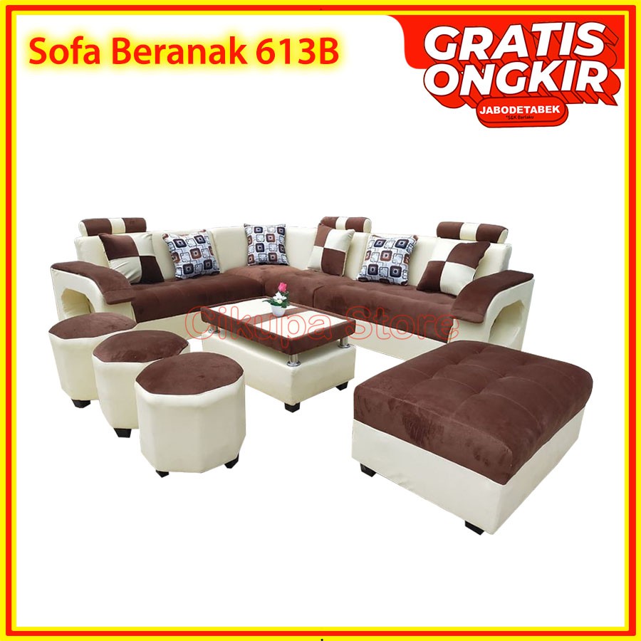 SOFA BERANAK 613B + MEJA BERGARANSI (Sofa Sudut, Kursi Ruang Tamu, Kursi Teras)