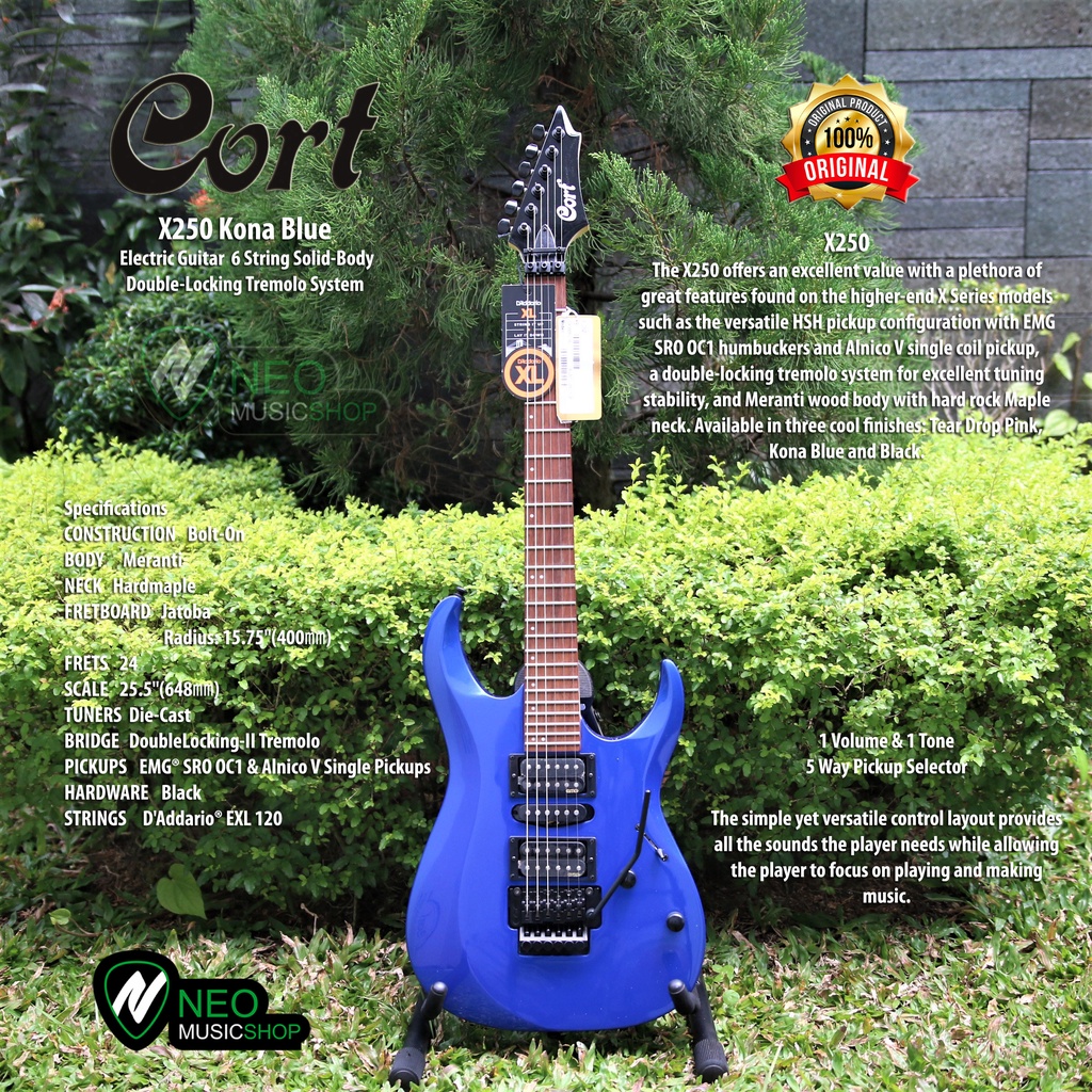 Cort X250 KB Kona Blue  Electric Guitar  6 String Solid-Body Double-Locking Tremolo System