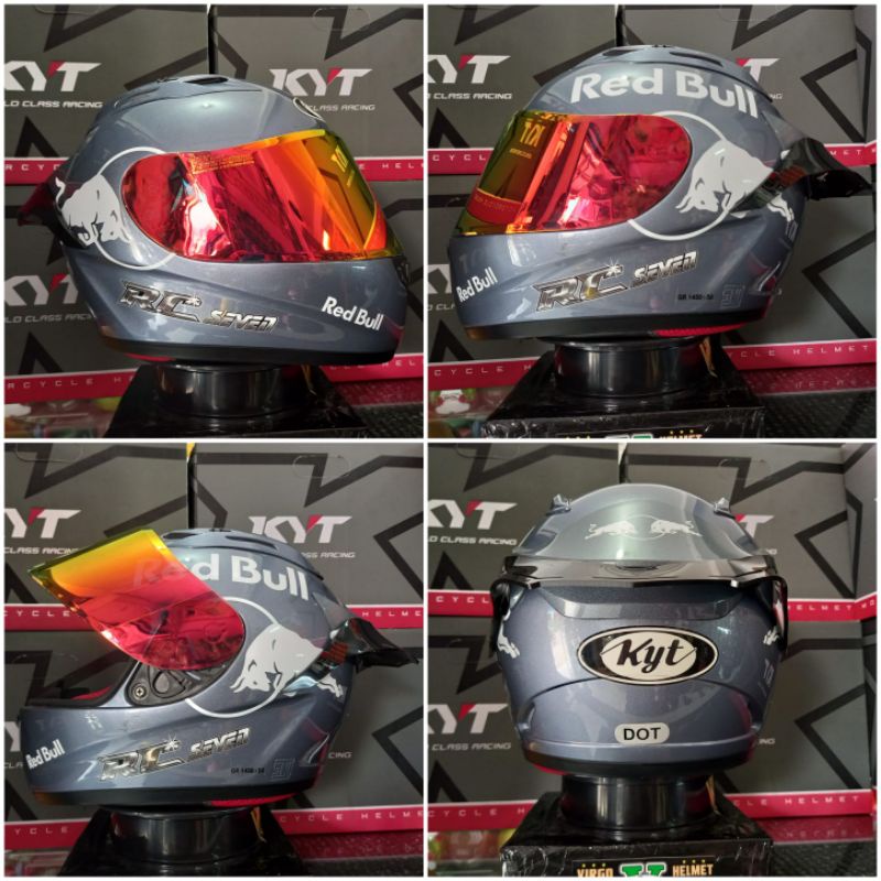 KYT RC7 | RC SEVEN ALL GREY PAKET GANTENG RED BULL VISOR IRIDIUM + SPOILER