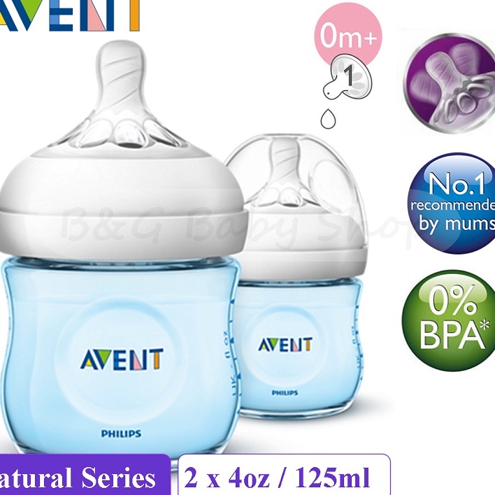 AVENT BTL NAT 125/4OZ BLUE TWIN 692/23