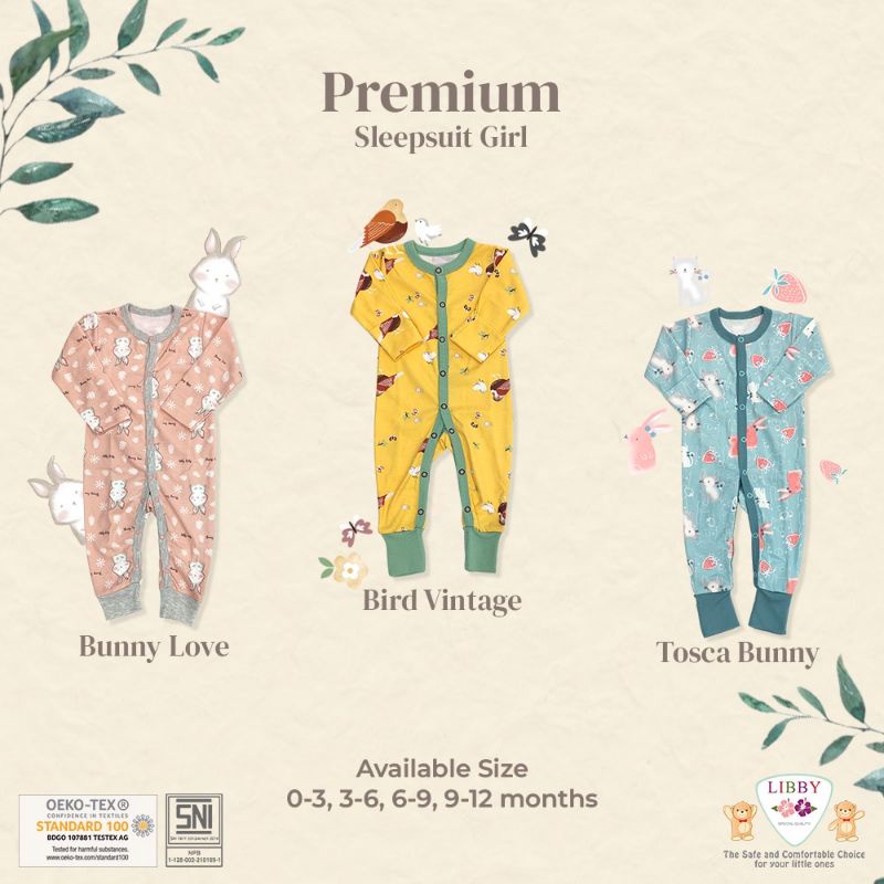 1 Pcs LIBBY Premium Sleepsuit Boy &amp; Girl / Slepsuit Kancing Bayi 0-12 Bln