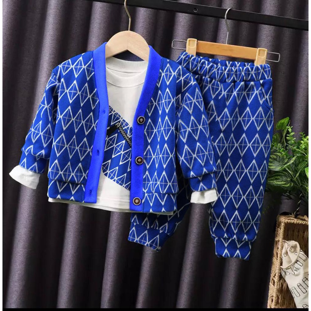 ZAHRA Setelan Anak Perempuan Blue 3 in 1 PREMIUM | Set Baju Anak Laki Laki Umur 1 - 6 Tahun