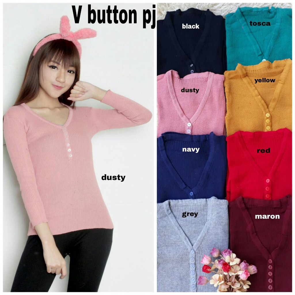 V BUTTON LENGAN PANJANG