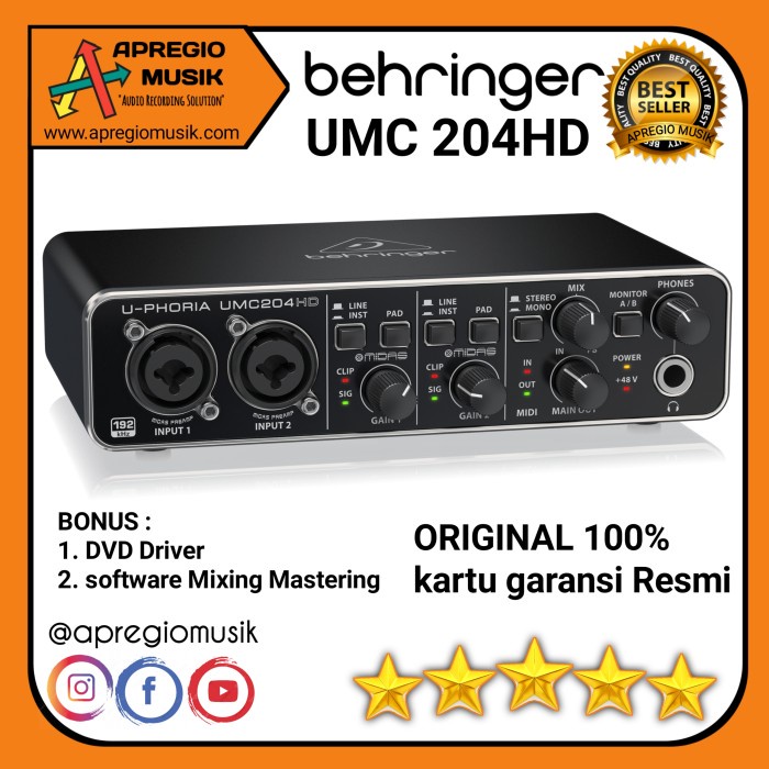 SOUNDCARD BEHRINGER UMC204HD UMC 204HH 204 HD MIDAS 24BIT 192KHZ