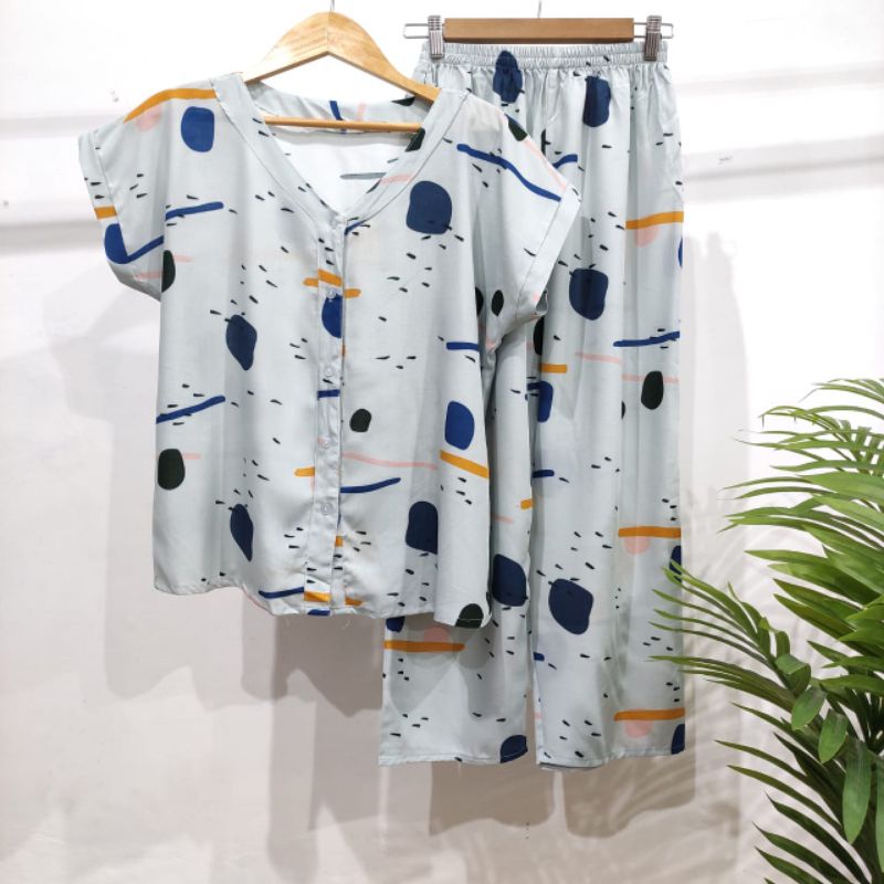 PIYAMA KANCING HITS NON KERAH/V-NECK PIYAMA KANCING BUSUI | PIYAMA RAYON | HOMEWEAR-NK AC