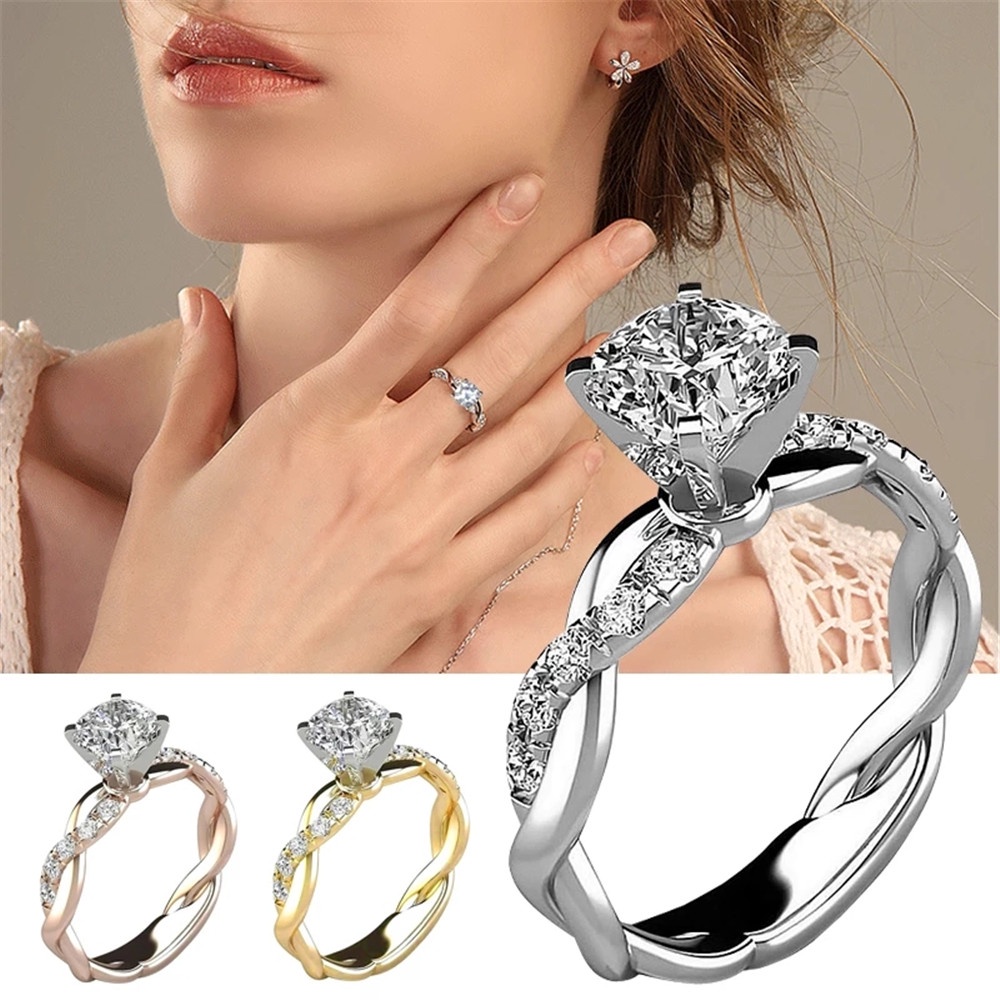 aaoottuuoo5.id Cod   Elegant Retro Design Cross Twisted Ring Exquisite Versatile Rhinestone Ring Wedding Jewelry