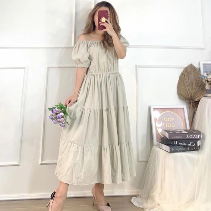 MURAH MIDI DEWASA , MIDI MASA KINI , MIDI VERSI KANCING DAN KERAH BAJU GANTUNG WANITA LONGDRESS MIDI