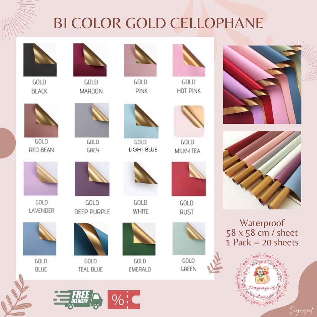 

[1 LEMBAR] FLOWER WRAPPING BI COLOR GOLD CELLOPHANE WATERPROOF ECER | KERTAS CELLOPHANE KERTAS BUKET BUNGA HAND BOUQUET WRAPPING PAPER KERTAS KADO