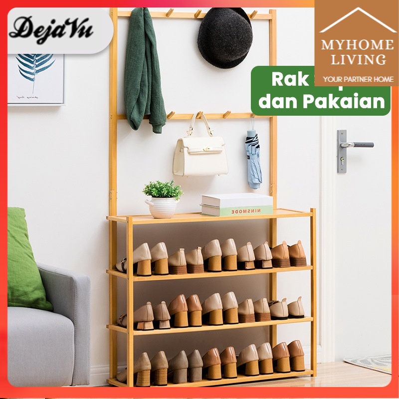 Myhome   Dejavu Rak Gantungan Baju Kayu Rak Sepatu Susun Tempat Rak Buku Storage Rak Gantung Tas