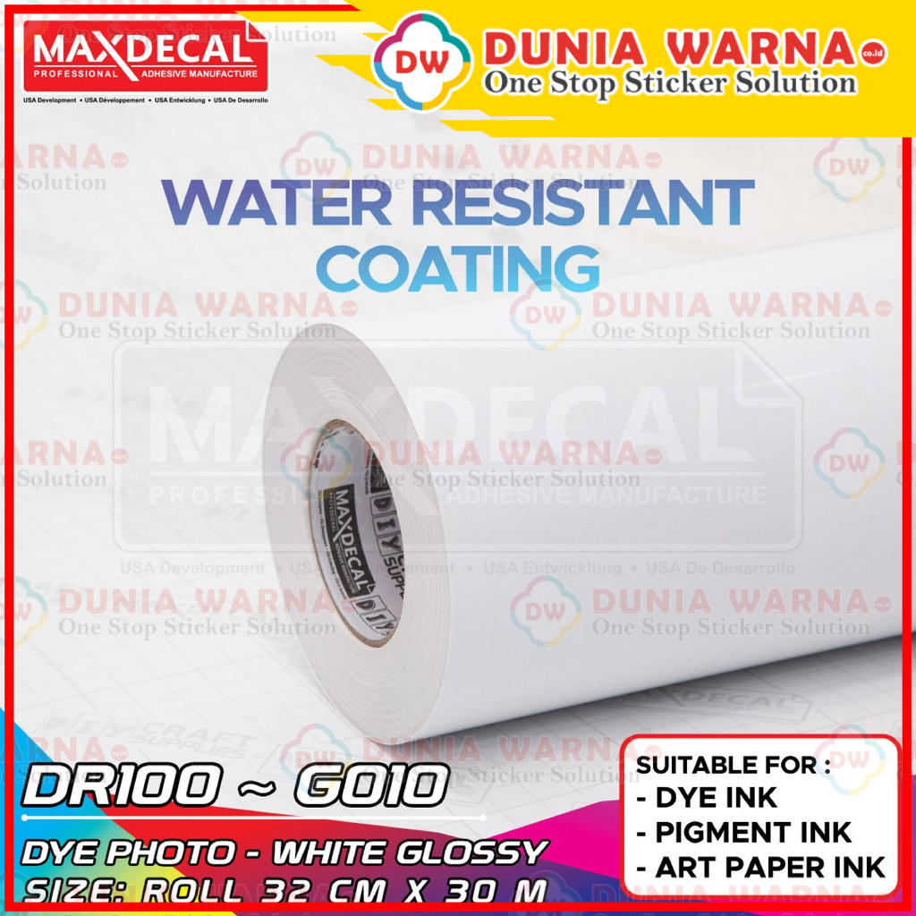 

MAXDECAL DR100 DYE Stiker Photo Paper Inkjet Coating Roll A3 32cm x 30m Printer Epson Biasa