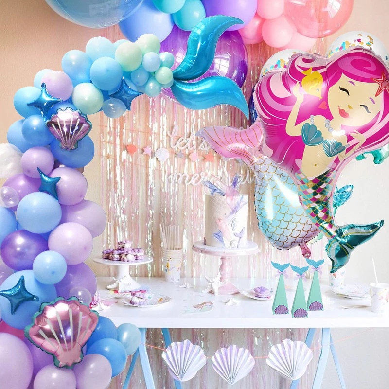 87 Pcs Pack Mermaid Balloon Garland Arch Mermaid Theme Birthday Party Decorations Supplies / Under the Sea Little Mermaid Balloons For Child Adult Birthday Wedding Home Decor Party Supplies