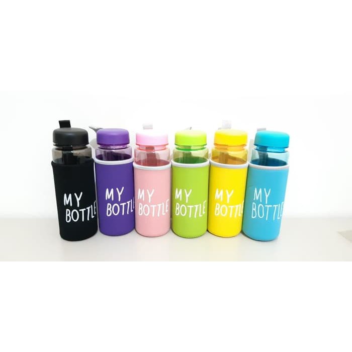 My Bottle Transparant / Botol Minum My Bottle Plus Sarung Pouch Busa BPA FREE