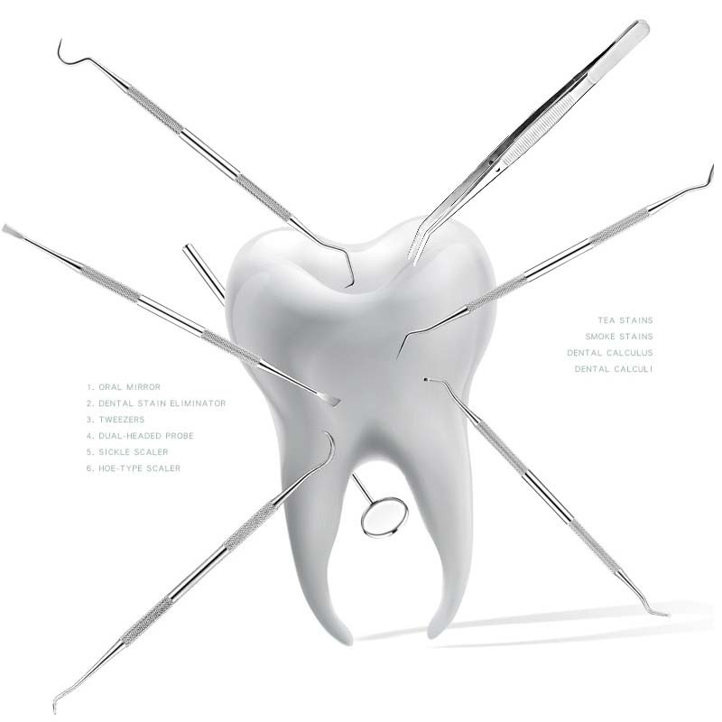 Set alat membersihkan gigi lengkap 7pcs peralatan Dokter Gigi Carbon steel tidak berkarat
