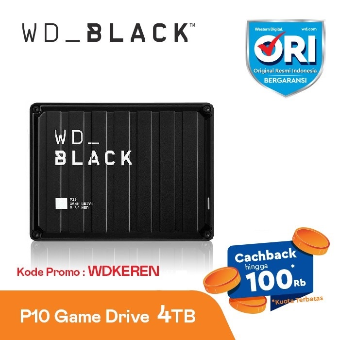 Hardisk Eksternal WD Black P10 4TB Game Drive - Garansi Resmi