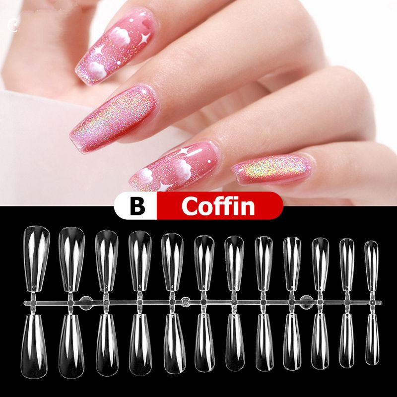 Kuku palsu bening premium/ Fake nail clear/ Kuku stilleto/lancip, coffin, oval, nail art, 24pcs kuku palsu clear