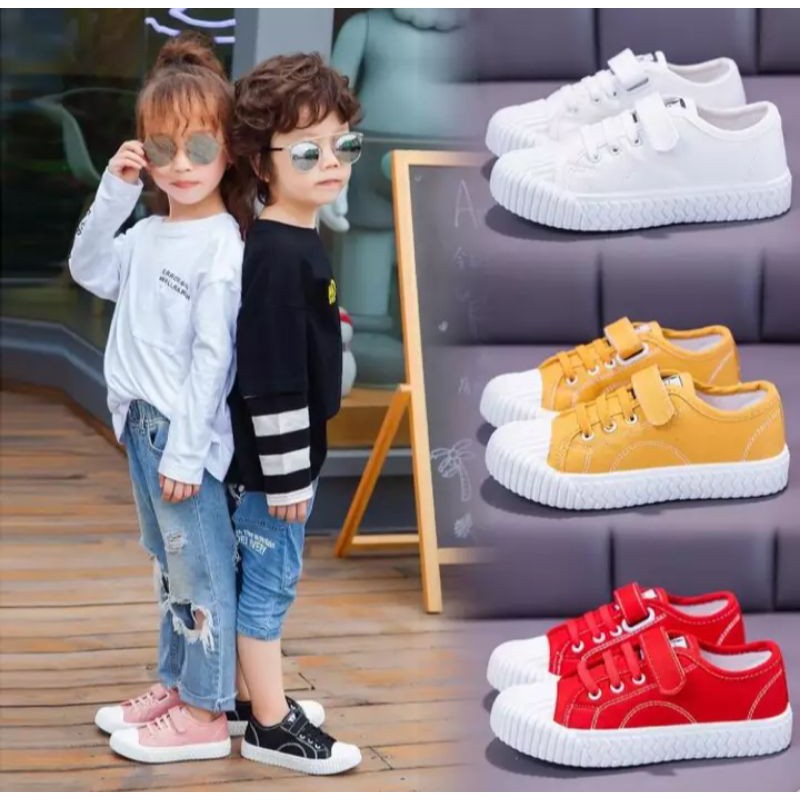 Sepatu sneakers kanvas  anak cewek cowok remaja import murah - sepatu anak remaja pink putih hitam