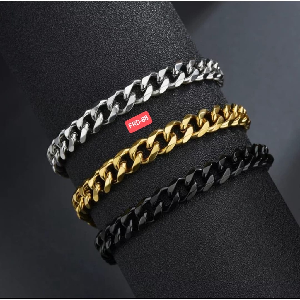 GELANG RANTAI TITANIUM STAINLESS STEEL HITAM/SILVER/EMAS FASHION PRIA DAN WANITA