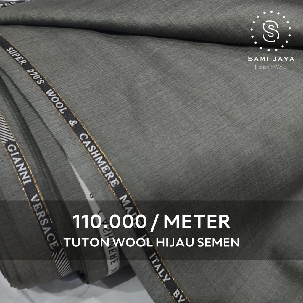 Kain Bahan Jas & Celana Wedding GVersace Wool warna Hijau Semen Tuton