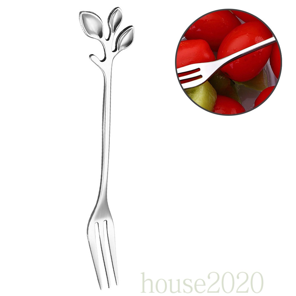 [HOUSE2020]Dessert Snack Fork Home Restaurant Stainless Steel Tableware Fruit Cake Ice Cream Fork, Silver