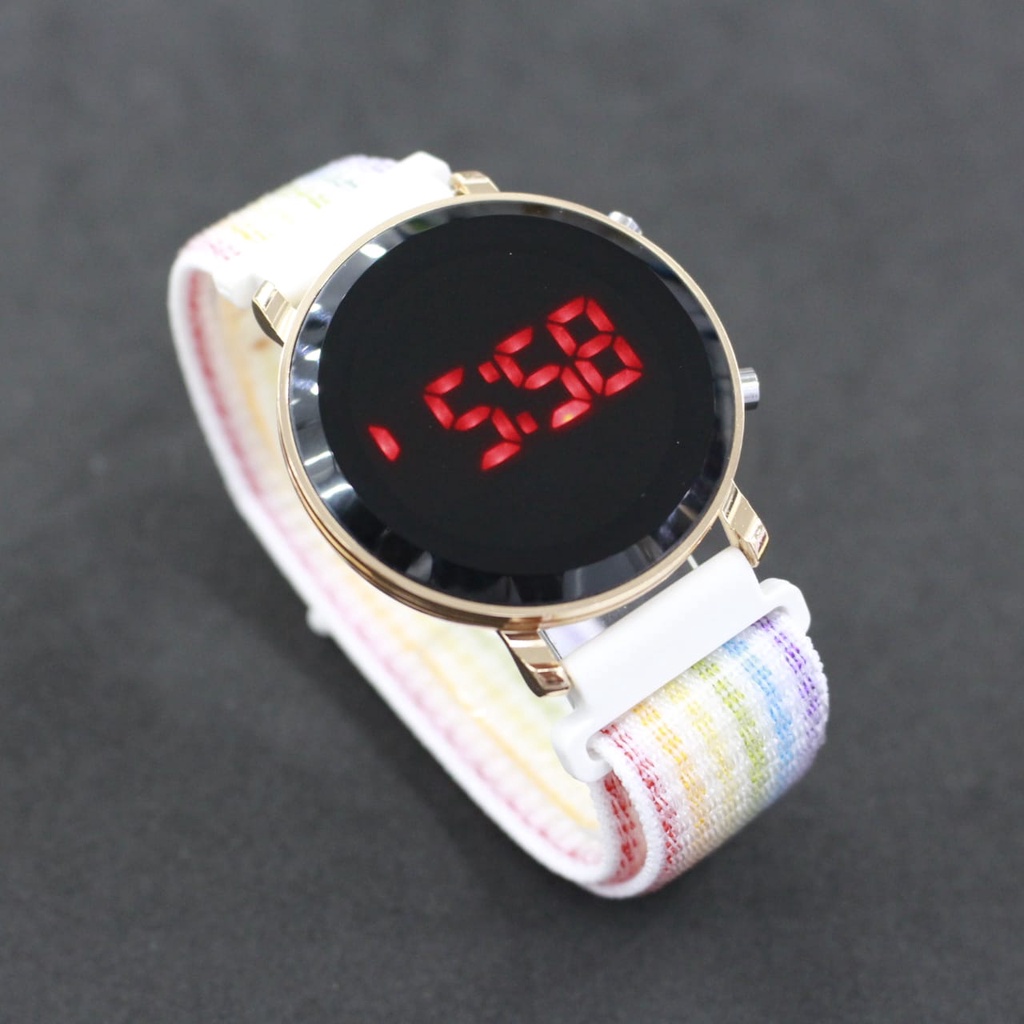 JAM TANGAN LEDWATCH KANVAS BULAT ROSE GOLD CASE/JAM TANGAN WANITA TERBARU/JAM TANGAN KEKINIAN/JAM TANGAN LED