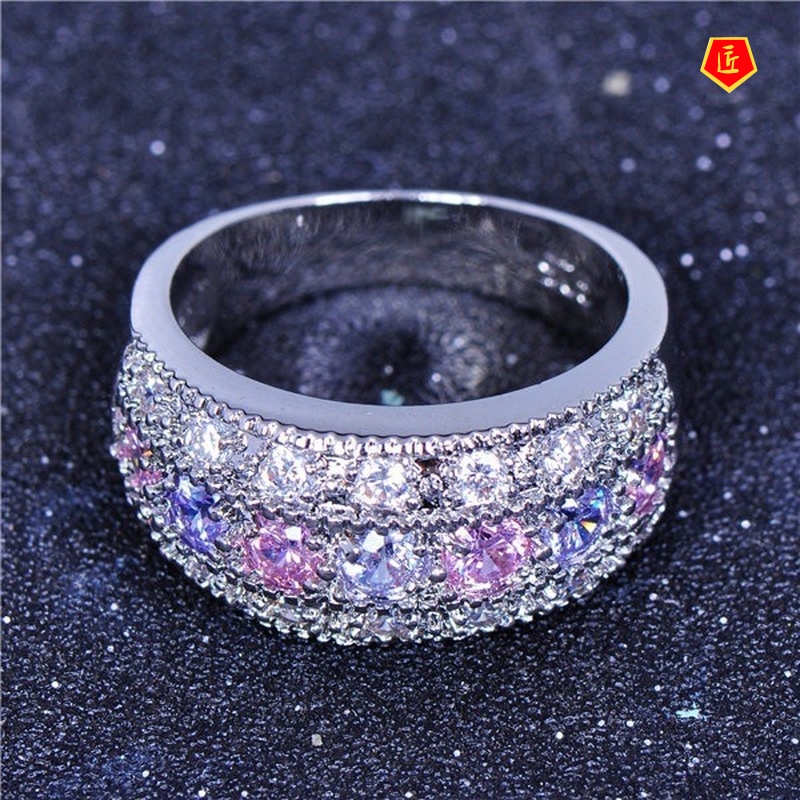 [Ready Stock]Inlaid Pink Amethyst Ring Simple Personality