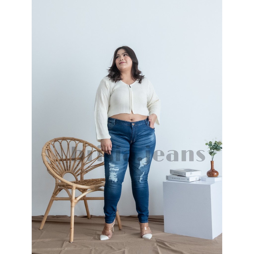 [SIZE 32/34/36/38] YUNA Ripped Skinny Jeans Jumbo Sobek Lapis / Celana Skinny Bigsize Jumbo