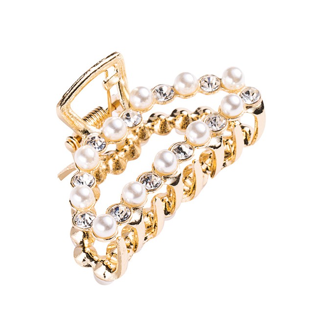 LRC Jepit Rambut Fashion Gold Diamond-studded Clip F5158X