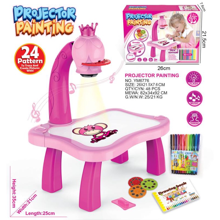 jfjcollez Projector Painting Table Toy With Light Music Tool Drawing Table YM6776