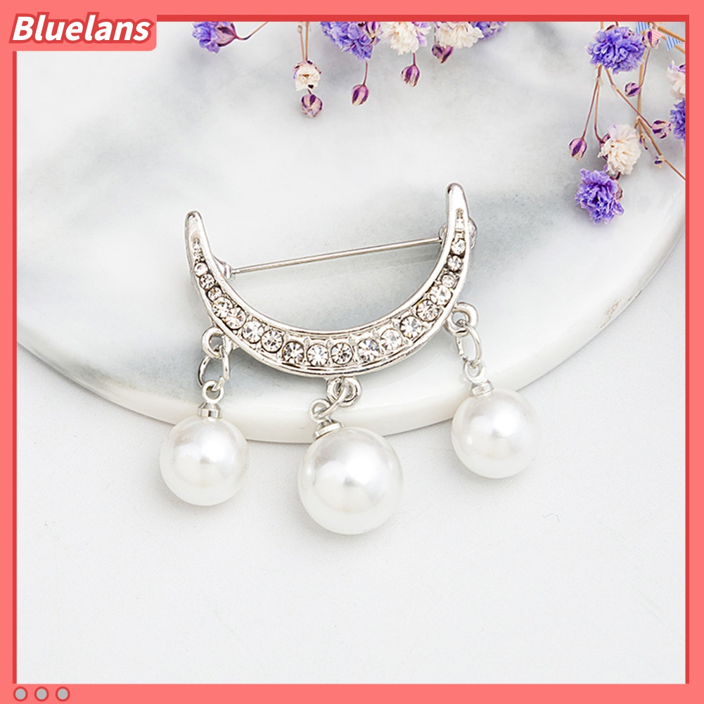 Bluelans 2Pcs Bros Pin Bentuk Setengah Lingkaran Aksen Mutiara Imitasi Untuk Pakaian