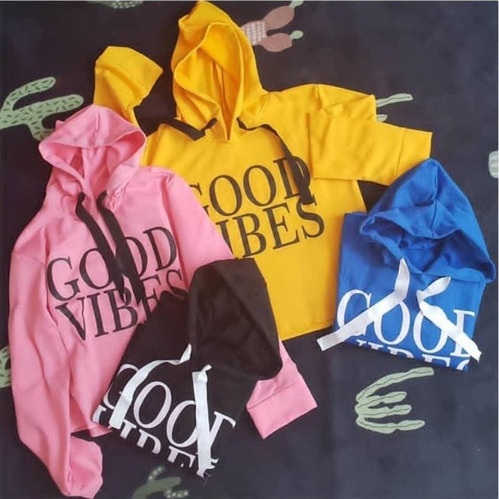 Bess - Sweater Hoodie Crop Murah / Sweater Hoodie Crop GOOD VIBES