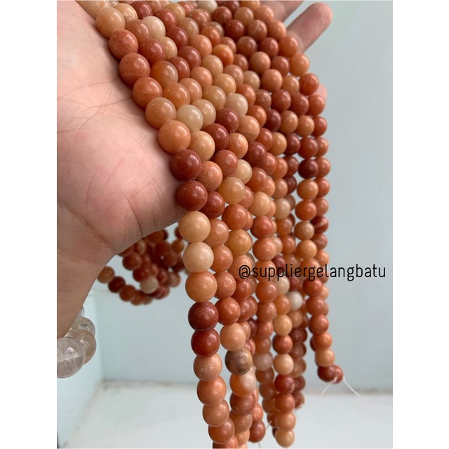 bahan batu Manigajah 10mm oren natural polish corak retak orange akik