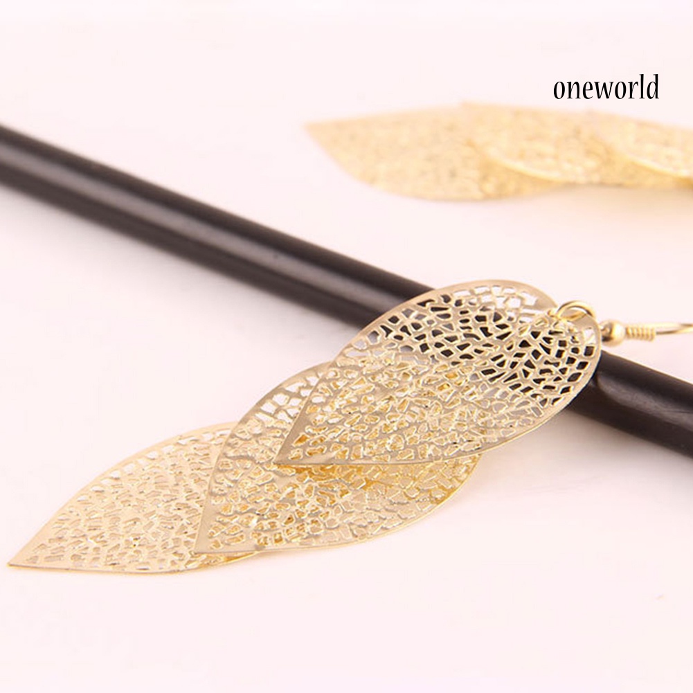 OW@ Fashion Women Hollow Leaf Shaped Drop Dangle Hook Earrings Party Jewelry Gifts