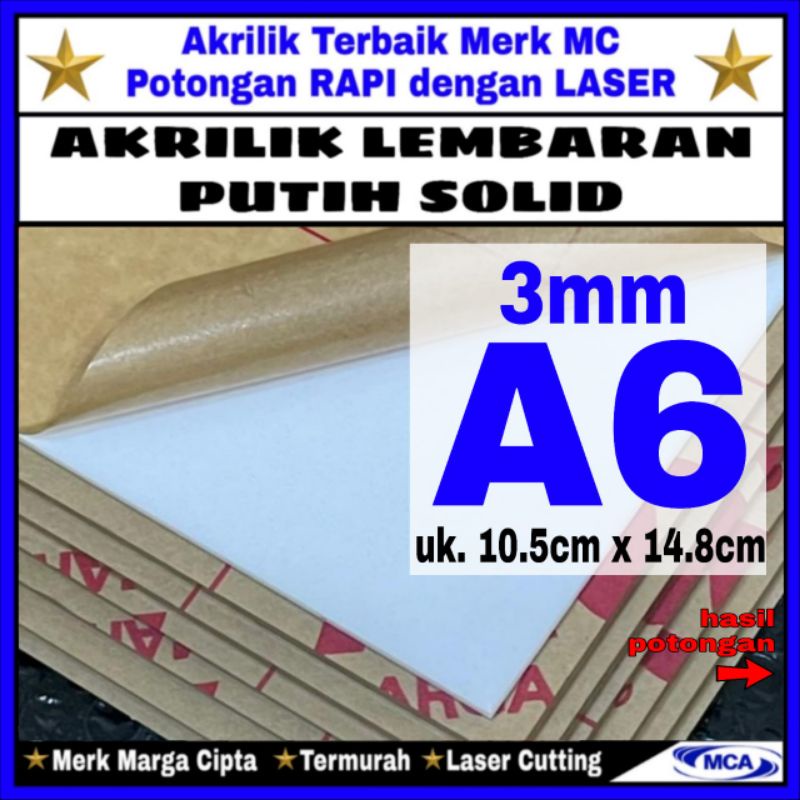 AKRILIK lembaran PUTIH SOLID 3mm uk. A6 / Marga cipta / Acrylic