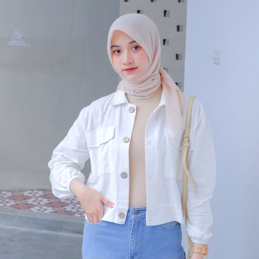 Kemeja Linen Crop Outer Wanita