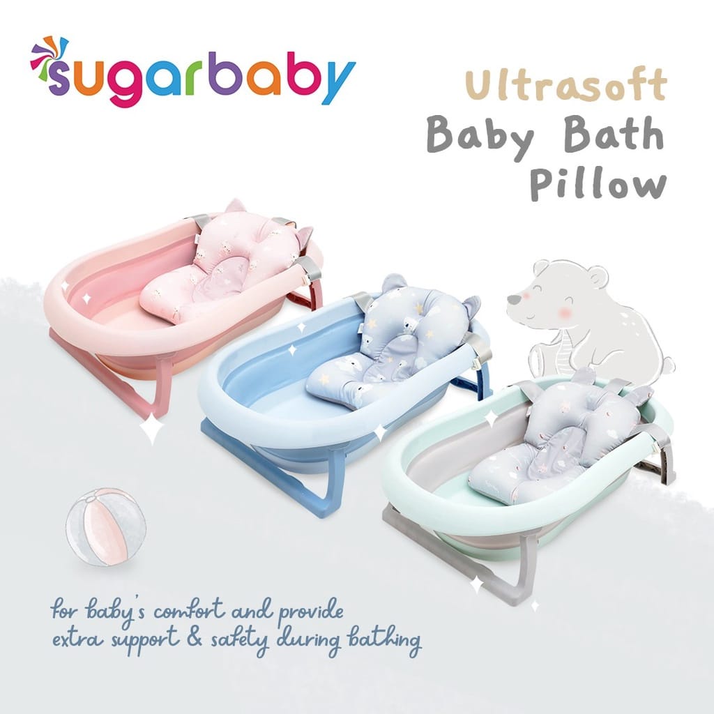 Sugar baby Ultrasoft Baby Bath Pillow &amp; Bath net/Bantal Mandi Bayi dan Jaring Alas Duduk Bak Mandi Bayi