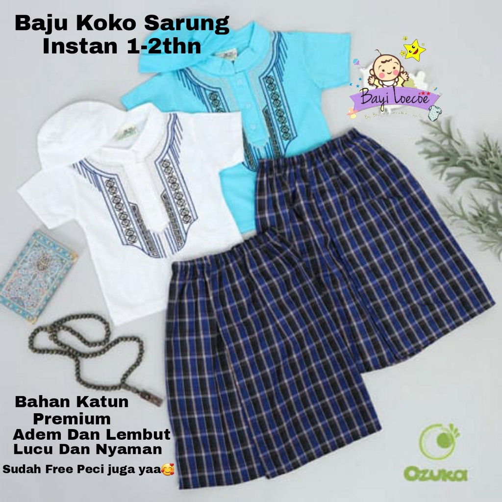 Baju Bayi Koko Sarung Instan Muslim Ozuka Sarung Koko Peci 1-2 Tahun