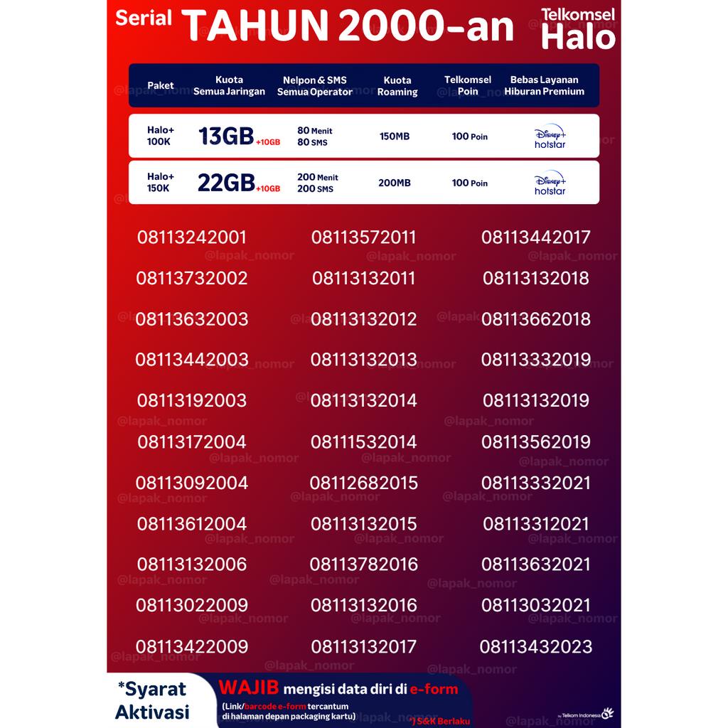 NOMOR CANTIK UNIK TAHUN LAHIR 2000-an 11 DIGIT TELKOMSEL HALO FREE KUOTA UP TO 32GB & NELPON + SMS A