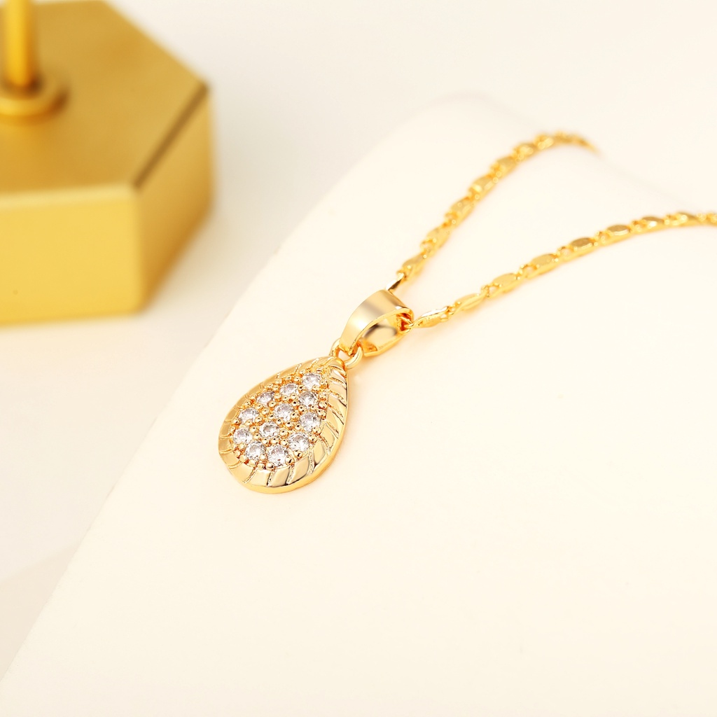 Y347【Pengiriman di tempat】Kalung Wanita Berbentuk Drop Batu Permata Lapis Emas Kalung Wanita Gold Liontin Love Full Diamond Kalung