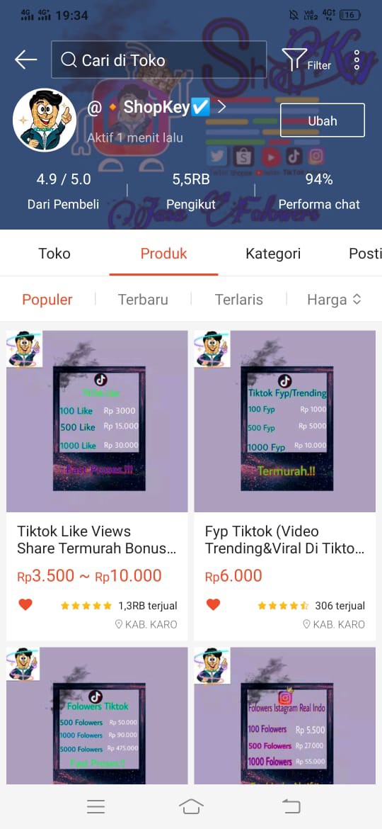 Jual Akun Tiktok 1000 2000 Folowers Permanen