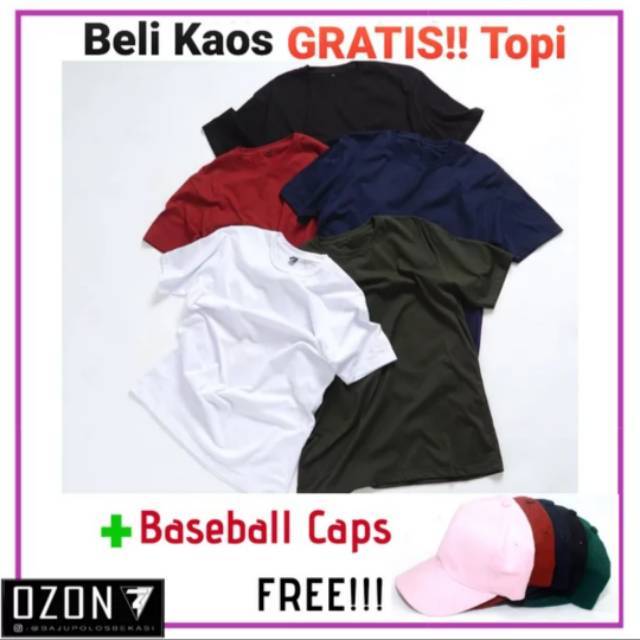 Baju Kaos Polos Teteron Cotton 30s GRATIS TOPI Baseball Cap FREE Topi Baseball Distro Polos