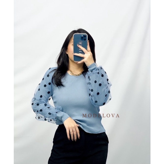 MDLV~C597 KNIT POLKA TOPS // ATASAN LENGAN PANJANG //WOMEN FASHION IMPORT