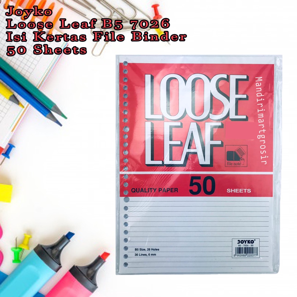 Loose Leaf B5 7026 *Joyko * Isi Kertas File Binder * 50 Sheets