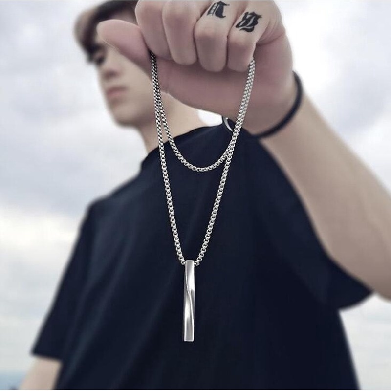 Kalung Rantai Panjang Bahan Stainless Steel Bentuk Geometris Gaya Hip Hop Untuk Pasangan