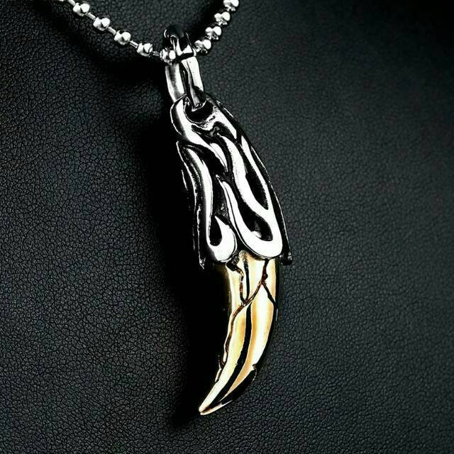 Kalung TITANIUM pria wanita import KOREA aksesoris monel anti karat Gold 12K LAVA TOOTH MAGMA