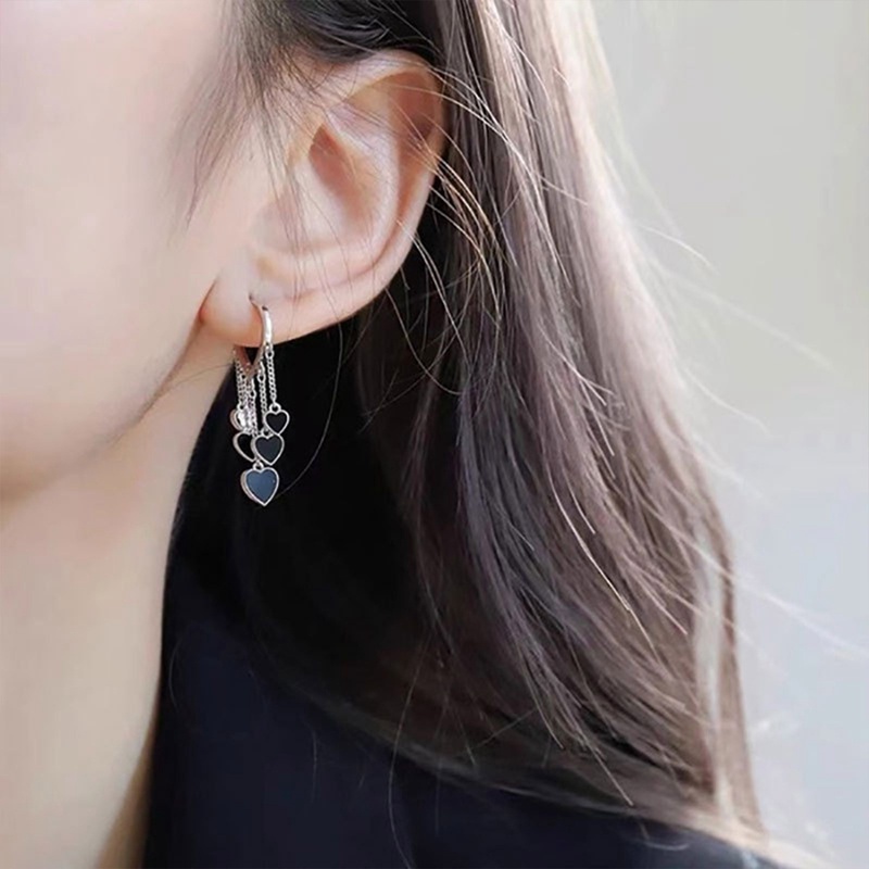 Anting Rumbai Bentuk Hati Warna Hitam Untuk Wanita