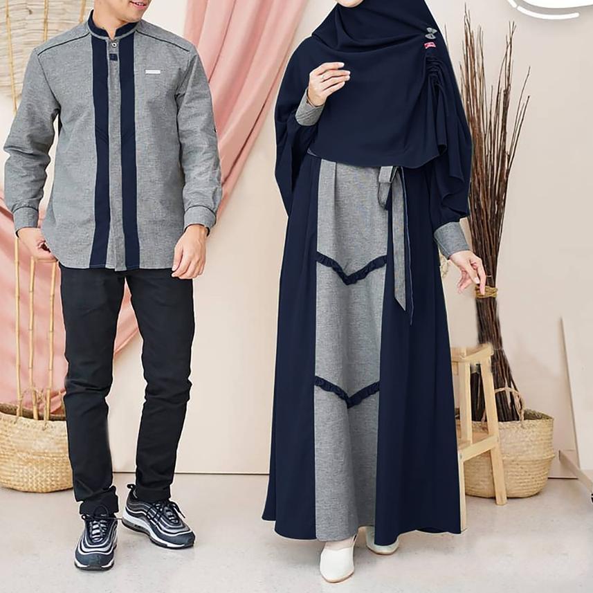 ♙ PROMO - Asoka Couple Baju Pasangan Gamis Syari Set Kemeja Koko Muslim Fashion Setelan Lebaran ➵