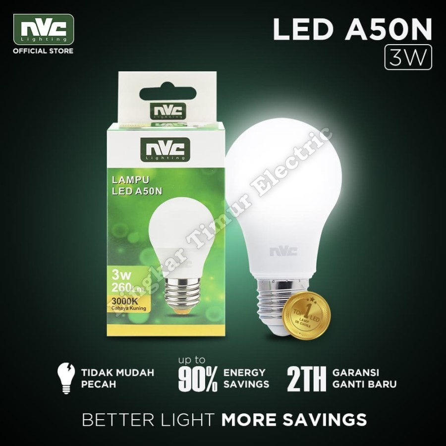 Lampu LED NVC-A50N / Warna Kuning 3 Watt / Bohlam Murah Hemat Listrik
